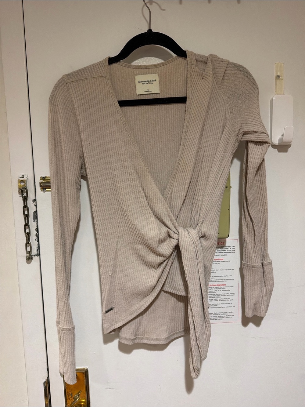 Abercrombie & Fitch Ribbed Wrap Front Ribbed Sweater - Beige